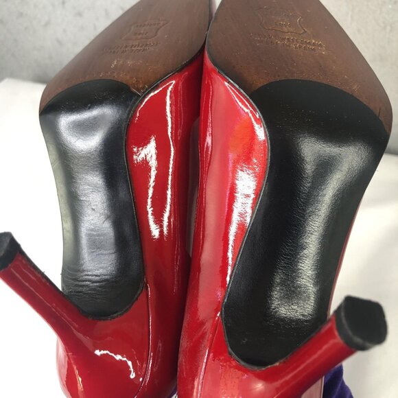 Stuart Weitzman Shoes Womens Size 5 Red Patent Leather Pointed Toe Dress Heels - Picture 9 of 16